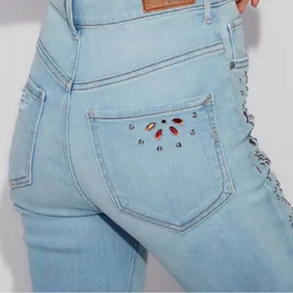 Express Super High Waisted Embellished Ripped Ankle Leggings Jeans Size 2 Short - Picture 6 of 16
